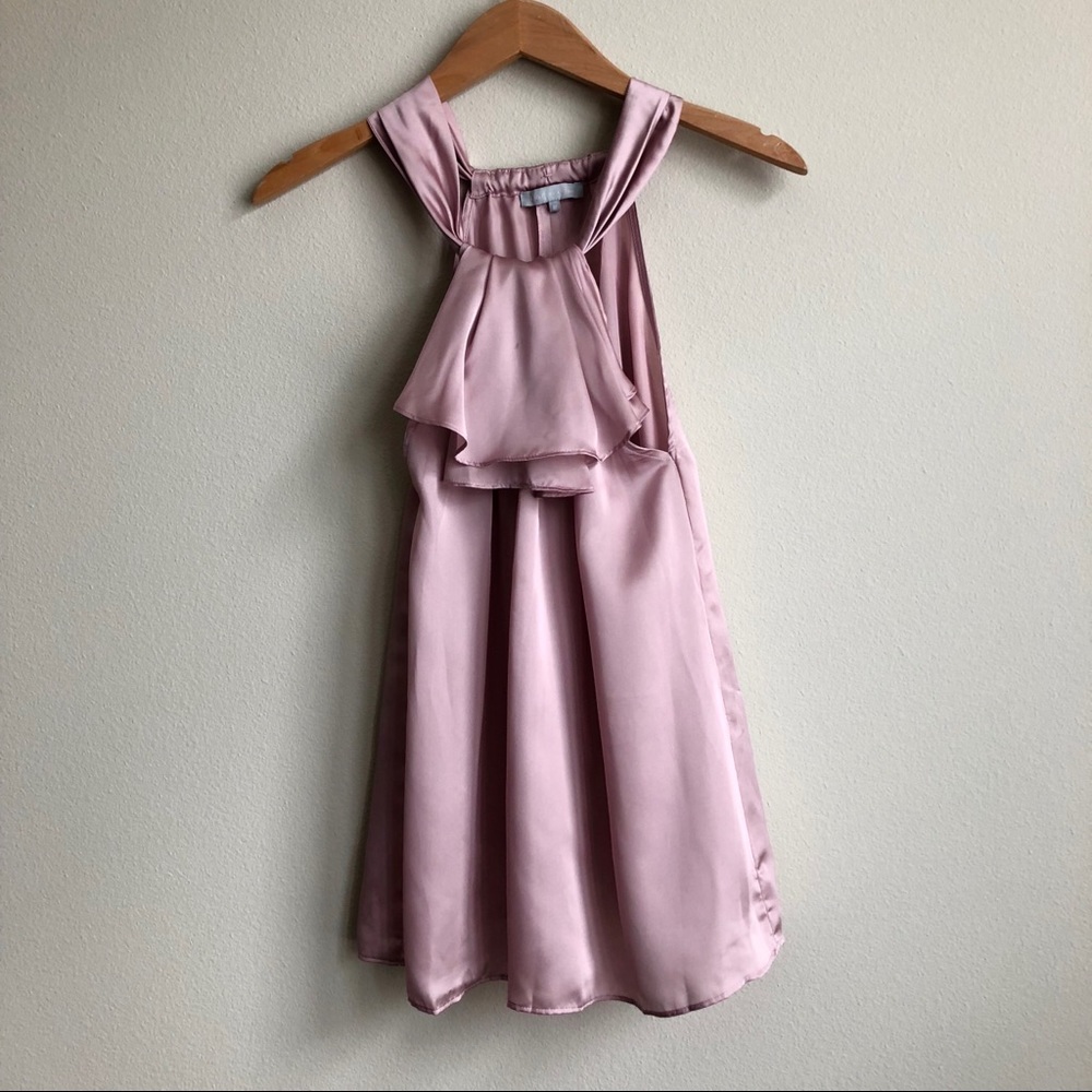 Violet & Claire Pink Satin Ruffle Top NWOT